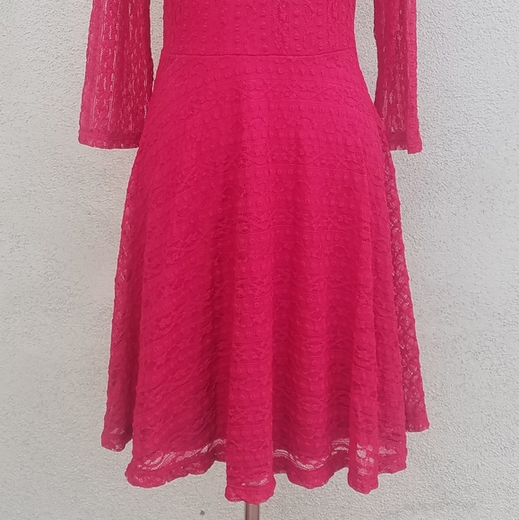 Lush Fuschia Fit And Flare Lace Skater Dress - Picture 7 of 7